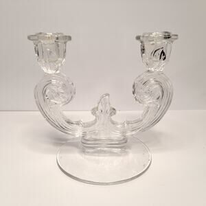 Vintage Fostoria Lafayette Glass Double Light Candlestick Holder